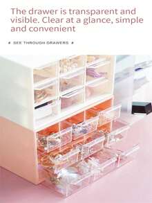 1pc Pink Grid Drawer Box With Three Layers For Stationery, Jewelry, Cosmetics Storage - Baby Pink - View 6