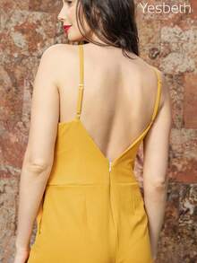 Palazzo Jumper De Moda Casual Dama Amarillo Liso - Blanco - Ver 2