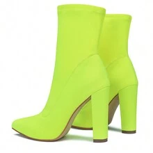 Women's Pointed Toe Ankle Boots Block Chunky Heel Ankle Boot High Heel Booties Stretch Lycra High Heeled Boots Fashion Short Boots - Màu vàng - Xem 3