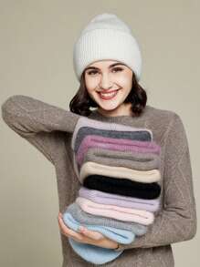 FADZOYLE 1ps Blue Slouchy Cuffed Beanie Hats For Women Winter Knitted Caps Soft Warm Snug Snow Ski Unisex Adult Knit Hat