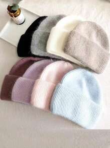 FADZOYLE 1ps Blue Slouchy Cuffed Beanie Hats For Women Winter Knitted Caps Soft Warm Snug Snow Ski Unisex Adult Knit Hat