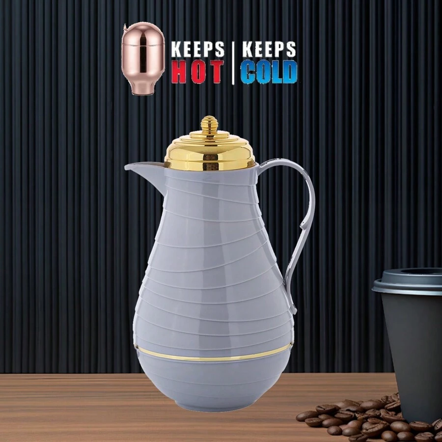 Pink Glass & Plastic Shell Vacuum Flask & & Cold Cup & Tea/coffee Pot - Light Grey - View 1