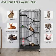 52-Inch Metal Ferret Cage Small Animal Cage With Rolling Stand Indoor Outdoor For Squirrel/Bunny/Cat/Rabbit - Black - View 5