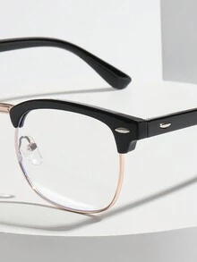 1 件男士飞行员平顶/粗猫眼半无框眼镜架，情侣礼物 - 金色 - 查看 4