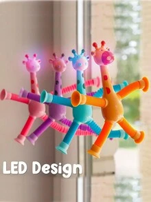 Byson 1 件 LED 伸缩吸盘长颈鹿玩具，变形伸缩管坐立不安玩具，弹出管，坐立不安管感官玩具，适合男孩女孩紫色（长颈鹿）