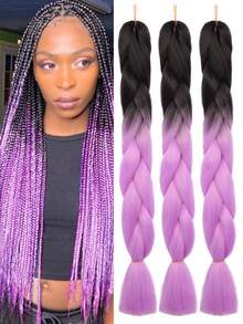 3 件裝 24 英寸 100 克合成接髮帶鉤針辮子鉤扭編織頭髮用於接發 - 紫色 - 查看 1