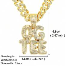 男款鋅合金a-z鑲嵌鑽石吊墜項鍊。嘻哈風格必備。豪華時尚金鍊裝飾多用途鎖骨鍊。 - 金色 - 查看 7