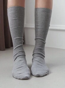 1 par de calcetines clásicos de pelo liso para mujer, adecuados para todas las estaciones y fáciles de combinar - Gris Claro - Ver 2