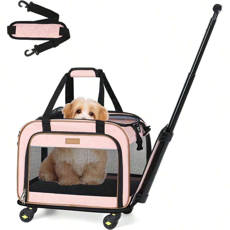 Lekebobor Cat Carrier Airline Approved Dog Carrier with Wheels,Pet