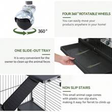 52-Inch Metal Ferret Cage Small Animal Cage With Rolling Stand Indoor Outdoor For Squirrel/Bunny/Cat/Rabbit - Black - View 2