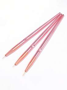 3入組新款日式指甲藝術細刷,玫瑰金電鍍手柄,適用於繪製花卉和裝飾,方便清理指甲及繪製線條點綴 - 金色 - 查看 7