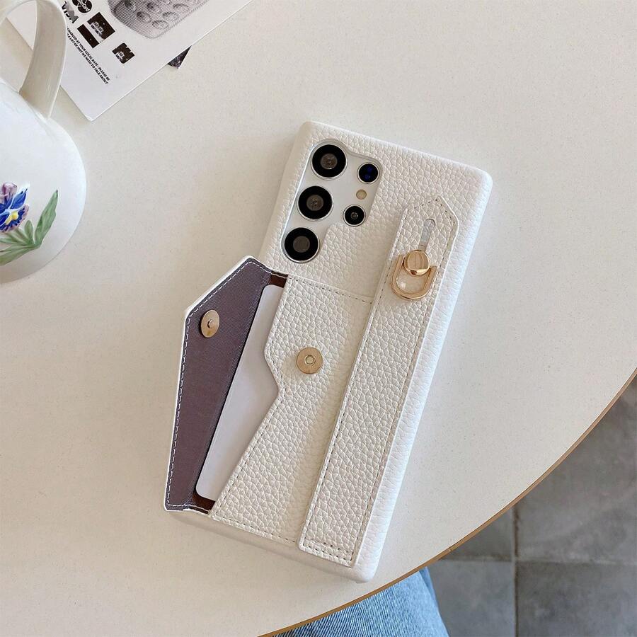 1入組白色荔枝紋手帶卡片收納多功能抗跌pu皮革手機殼,適用於三星galaxy S23 S21 S20 Fe S22 Ultra Note 20 Plus A81 A72 A71 A54 A53 A52 A42 A34 A32 A24 A23 A22 A21s A21 A14 A13 A12 A03 A03 - 白色 - 查看 1