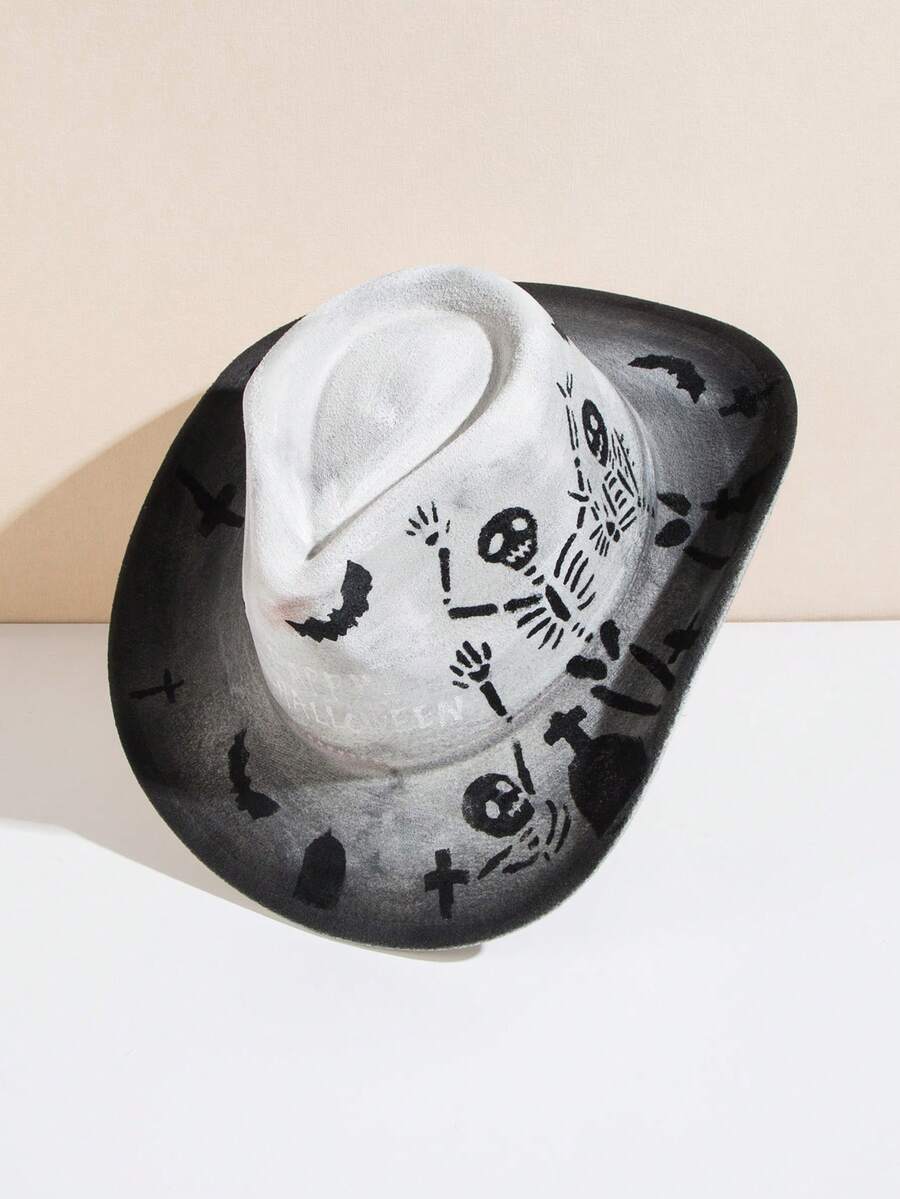 1 件男士時尚手繪塗鴉爵士帽,個性化多功能派對配飾,適合聖誕節/萬聖節派對 - 彩色 - 查看 1