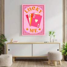 1pc Lucky Me Pink Poker Card Poster - Y2k Style Wall Art Canvas Decoration For Home, Living Room, Bedroom, Bar, Cafe With Interesting Illustrations - No Frame Needed - Multicolor - View 3