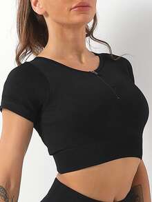 羅紋無縫彈力瑜伽短袖t卹