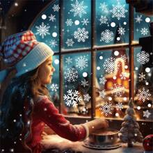 8 Blätter, 152 Stück/Set Schneeflocken Fensteraufkleber, Winterdekoration für Tür, Schrank, Glashintergrund, Aufkleber, Wandtattoo, Vinylaufkleber für Heim-Dekoration, Frühlingsdekoration erfrischen Ihr Zuhause, Ramadekoration Aufkleber