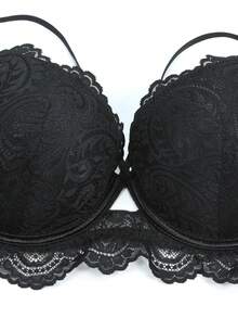Sujetador De Tirantes Cruzados Con Relleno De Encaje Y Aros Para Efecto Push Up - Negro - Ver 5