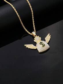 1個流行的金錢袋造型方形氧化鋯裝飾吊墜項鍊,適合男性日常佩戴 - 金黃色 - 查看 2