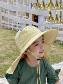 1 Mũ chống nắng có thể đảo ngược cỡ lớn/nhỏ dành cho trẻ em, In hoạt hình hình lá phong và thỏ màu tím có dây điều chỉnh, Mũ chống nắng thể thao ngoài trời có còi, Dây đeo chống gió ngẫu nhiên, Mũ đi biển rộng vành quá khổ - Màu vàng - Xem 3