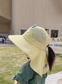 1 Mũ chống nắng có thể đảo ngược cỡ lớn/nhỏ dành cho trẻ em, In hoạt hình hình lá phong và thỏ màu tím có dây điều chỉnh, Mũ chống nắng thể thao ngoài trời có còi, Dây đeo chống gió ngẫu nhiên, Mũ đi biển rộng vành quá khổ - Màu vàng - Xem 2