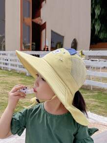 1 Mũ chống nắng có thể đảo ngược cỡ lớn/nhỏ dành cho trẻ em, In hoạt hình hình lá phong và thỏ màu tím có dây điều chỉnh, Mũ chống nắng thể thao ngoài trời có còi, Dây đeo chống gió ngẫu nhiên, Mũ đi biển rộng vành quá khổ - Màu vàng - Xem 6