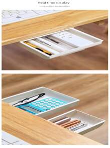 1 件白色抽屜收納盒(多種尺寸可選)隱藏式壁掛式,無需鑽孔。容量大,可固定在桌下不留痕跡。非常適合整理工具、文具、珠寶和其他小物品 - 白色 - 查看 4