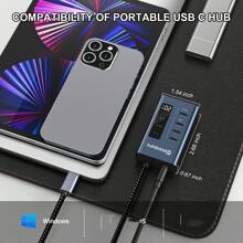 Powered 4-in-1 Usb C Hub Adapter Supporting 10gbps Data Transfer And Fast Charging (not Support Video) For Usb-c To Usb-c Devices, Compatible With Macbook Pro/air, Imac, Ipad, Chromebook, And More Usb C Devices - Grey - View 7