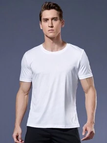 Boyfriend Style Men's Loose Fit Plaid Knit Short Sleeve Gym Shirt, Quick Dry Fitness T-Shirt, Moisture Wicking Sports Top, Running Fitness Round Neck T-Shirt Gym Clothes Boyfriend Style Men Basic T Shirt