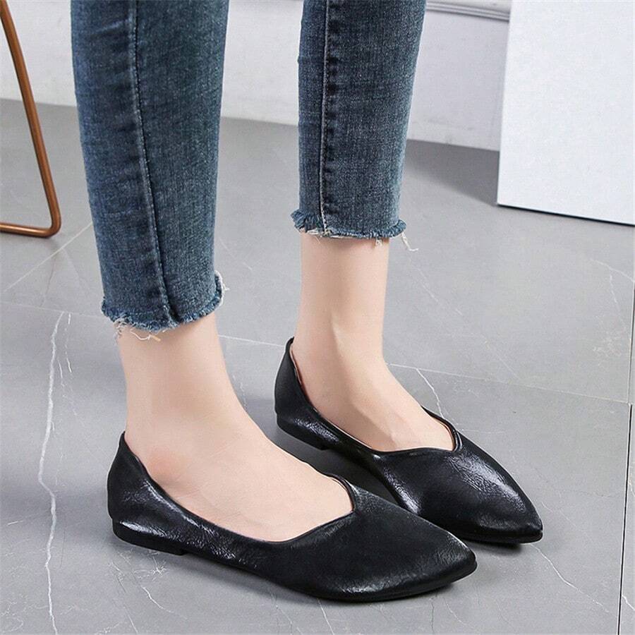 Zapatos De Trabajo Planos De Moda Para Mujer En Colores Sólidos - Negro - Ver 1