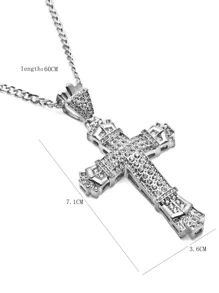 水鑽十字架吊飾項鍊 - 銀色 - 查看 3