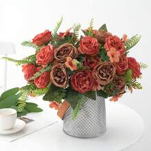 1支人造花絲綢牡丹花束,假玫瑰適用於秋季萬聖節和聖誕節裝飾,婚禮花瓶之飾,也適用於家中的客廳、餐廳、臥室裝飾,節日生日派對配件用品,戶外花園裝飾用品。