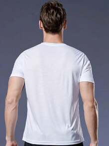 Boyfriend Style Men's Loose Fit Plaid Knit Short Sleeve Gym Shirt, Quick Dry Fitness T-Shirt, Moisture Wicking Sports Top, Running Fitness Round Neck T-Shirt Gym Clothes Boyfriend Style Men Basic T Shirt