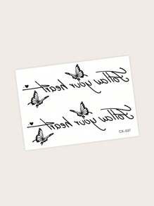 1-2 Sheets Of Waterproof, Sweat-Proof, Washable Temporary Tattoo Stickers With Butterfly Sounds, Ins Style Life Quotes, Suitable For Sticking On The Collarbone And Arm - Black - View 3