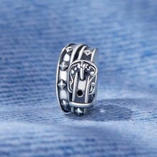 WOSTU 1 件西部牛仔系列 925 純銀牛仔帽吊墜和復古皮帶珠適合 Diy 原創手鍊吊墜禮品製作