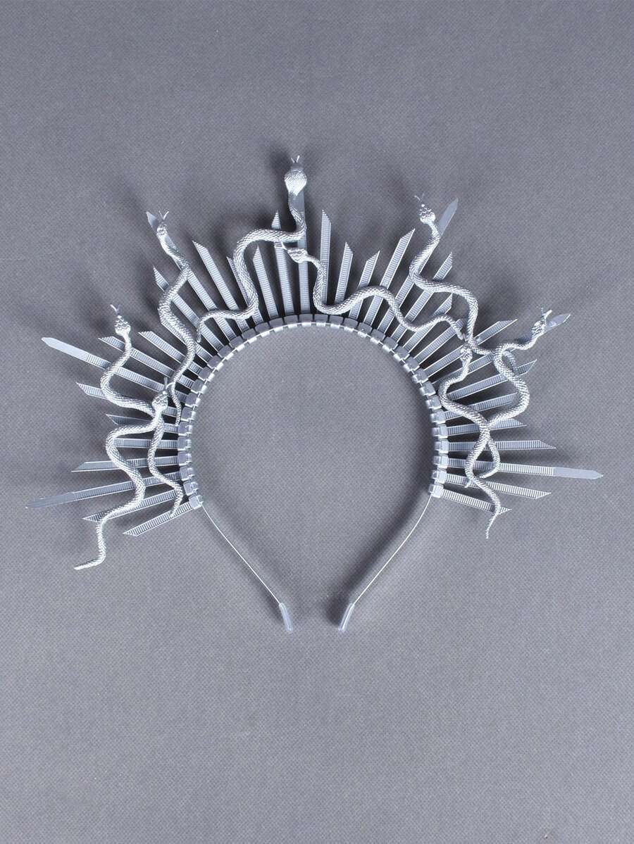 HOWAWAY 1pc Handmade Medusa Snake Exaggerated Hair Hoop, Suitable For Party And Carnival Costume - Silver - View 1
