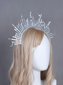 HOWAWAY 1pc Handmade Medusa Snake Exaggerated Hair Hoop, Suitable For Party And Carnival Costume - Silver - View 4