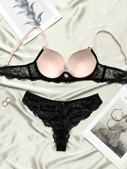 Nina Bonheur Swimsuit Fabric Kanten Molded Cup Underwear Set Steel Wire Ring BH Panties Lingerie view 3