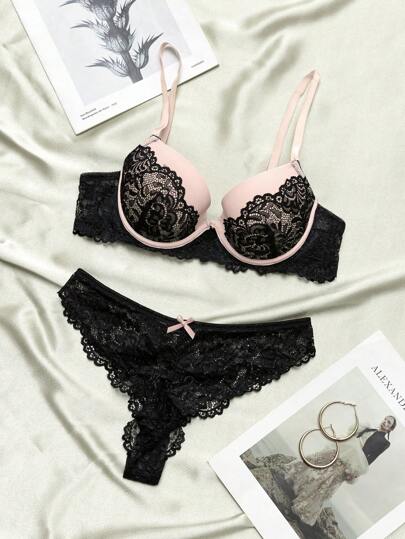 Nina Bonheur Swimsuit Fabric Kanten Molded Cup Underwear Set Steel Wire Ring BH Panties Lingerie