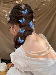 5 piezas Pasador de pelo con decoración de Rhinestone y Mariposa, Accesorios para el cabello, Pasadores de pelo, Pinzas para el cabello, Artículos escolares - Azul - Ver 1