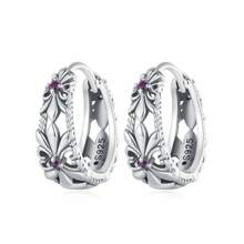 bamoer 1 Pair 925 Sterling Silver Vintage Iris Flower Hoop Earrings Valentines