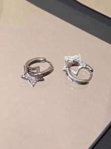 2入組女士耳環,掛鉤上鑲有星形鑽石吊墜,派對配飾 - 銀色 - 查看 10