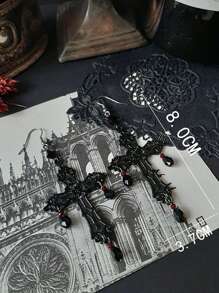 1對歐美新哥特風格天使十字耳環,萬聖節時尚復古吊飾耳環適用於女性 - 黑色 - 查看 4