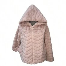 Fur Jacket, Teddy Jacket, Wave Fur, With Zipper And Hood - Pink - View 3
