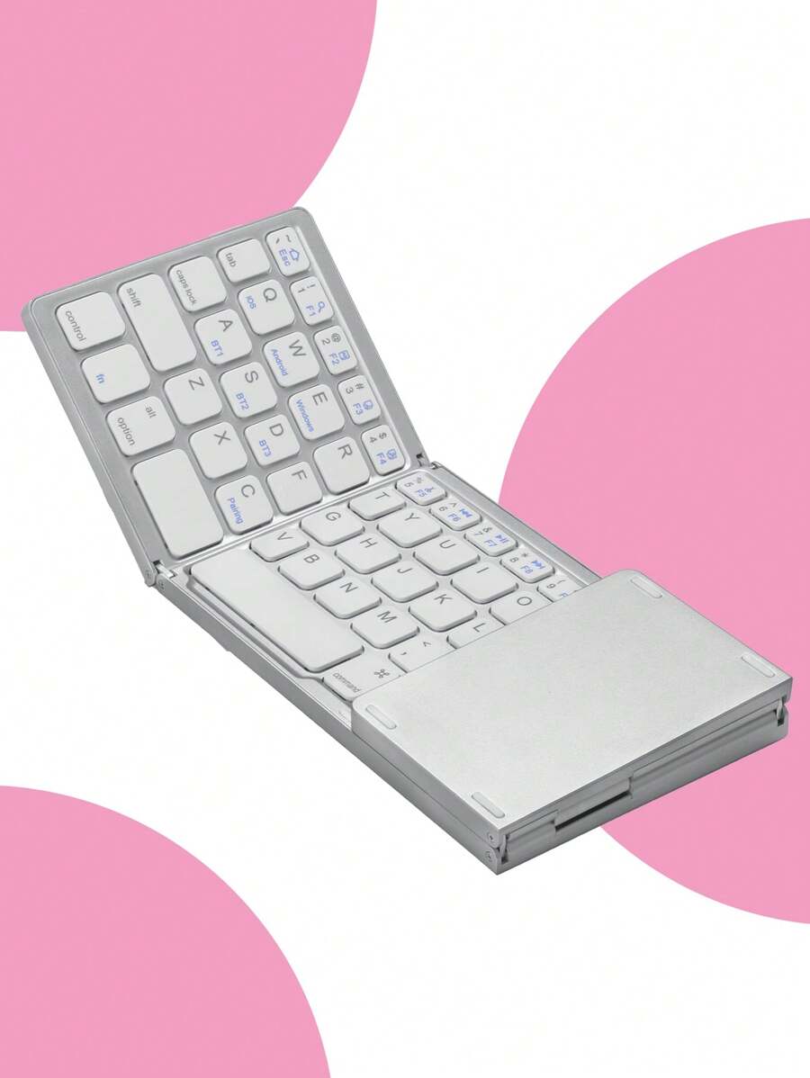 B089 Multi-Device Foldable Blue tooth Keyboard with Numeric Keypad Rechargeable Wireless Keyboard (BT5.1 x 3) , Portable Pocket Folding Keyboard Compatible With iOS Android Windows Mac OS - Silver - View 1