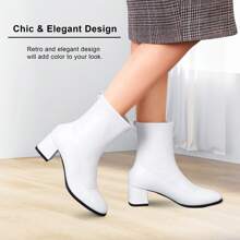 Women's Go Go Boots Mid Calf Block Heel Zipper Boot Ankle Boots Low Block Heel Short Booties Shoes - Branco - Visão 1