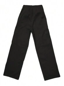 Pantalones cargo largos informales para mujer con detalle de lazo y tejido ligeramente elástico ma1121 - Negro - Ver 7
