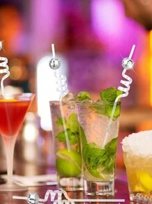 5pcs/12PCS Disco Ball Shaped Curved Creative Drinking Straw,Kitchen,Christmas Gift,School Supplies - Silver - View 5