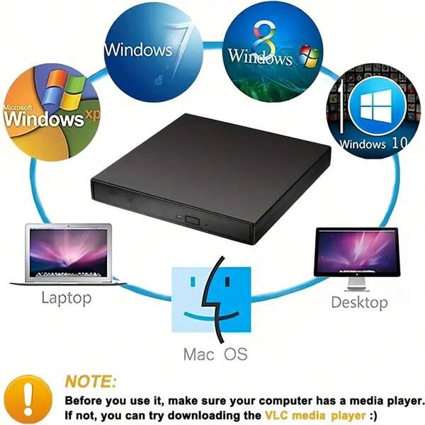 External CD DVD Drive, USB 2.0 Ultra-Slim Portable CD-/R/W/ DVD-R/W Burner Drive For Laptop & Desktop (Use According To Instruction Manual)