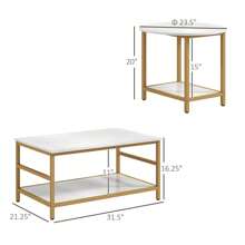 HOMCOM Coffee Tables Set of 2 with Storage Shelves, Faux Marble Top - 白色 - 查看 3