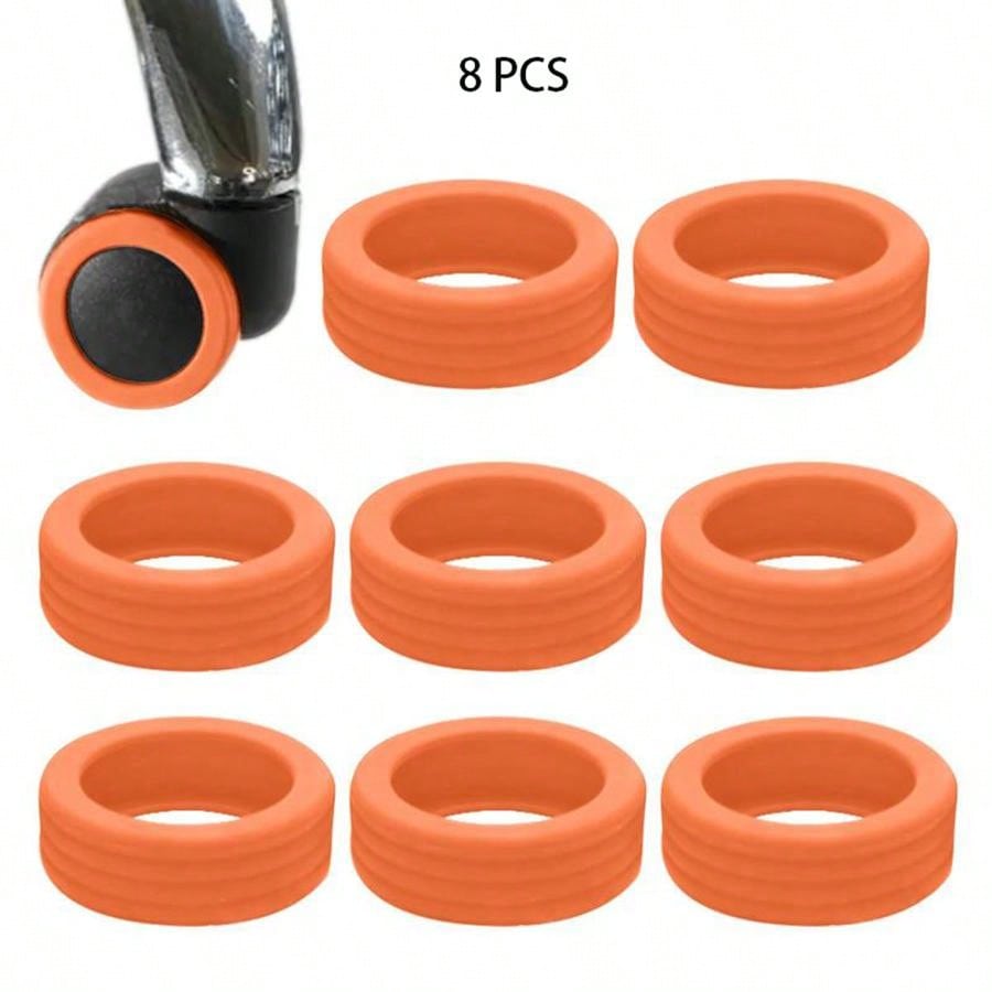 8pcs/set Orange Color Caster Shoes Luggage Wheel Cover, Noise Reduction